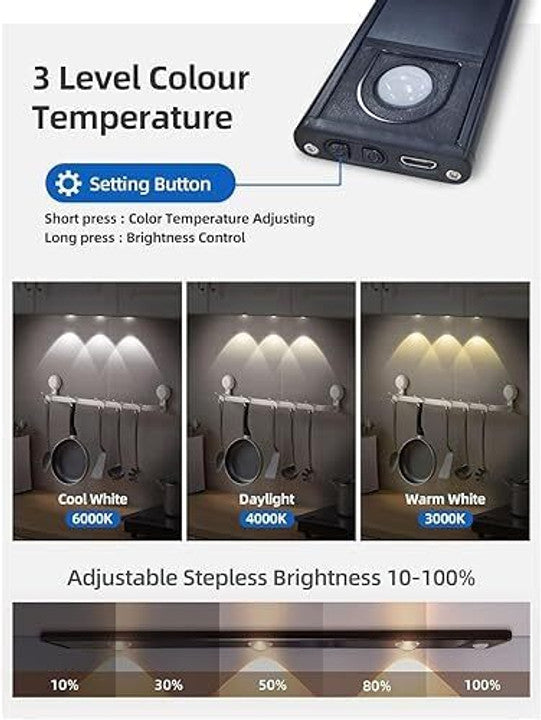 LED Light with Motion Sensor 40cm LED Light 2000mAh USB Rechargeable Night Light 3 Colour LED Light